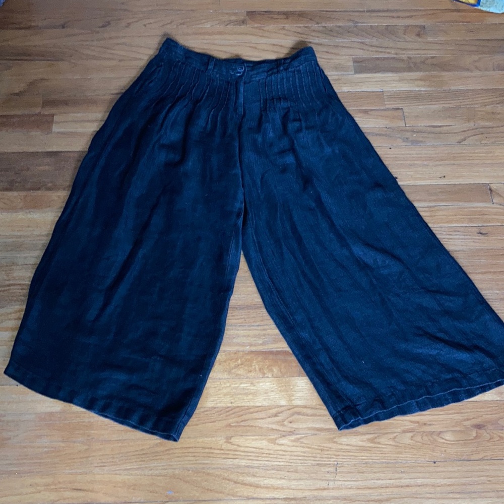 Black Linen Wide Leg Pant Small